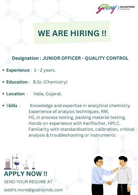 Godrej Industries Hiring for Junior Officer in Quality Control